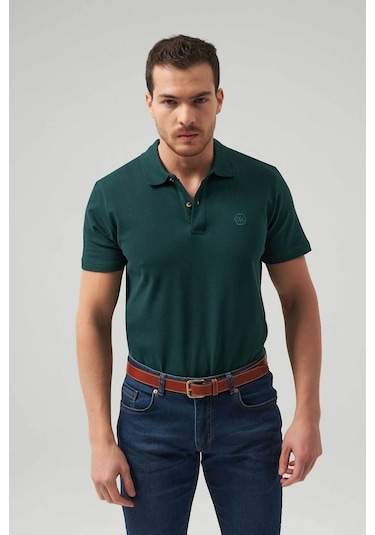 Ds Damat Regular Fit Haki Pike Dokulu %100 Pamuk Kıvrılmaz Polo Yaka Nakışlı T-Shirt 4HC14ORT51000 Haki