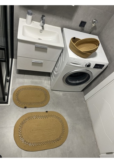 Banyo Takımı Çamaşır Sepeti Banyo Organizer Sepet Paspas Klozet Önü Paspas 4 Lü Banyo Seti Kahverengi