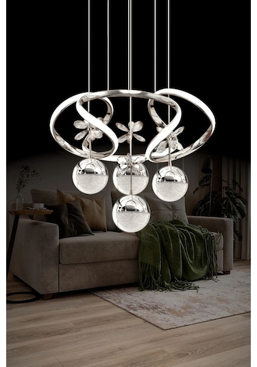 Zümrüt Model Salon Yatak Yemek Odası Mutfak Krom Kaplama Modern Led Avize 3 1 Krom Ledli Avize Krom