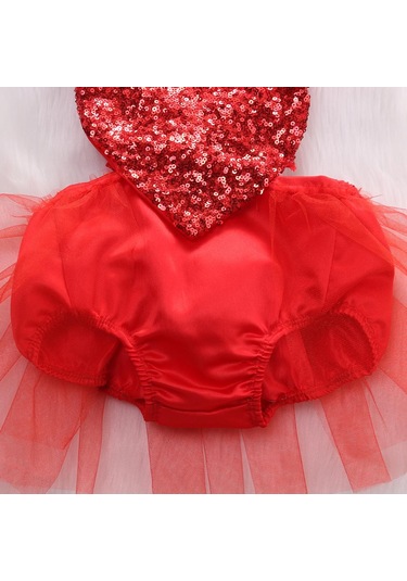 Sevgililer Günü Bebek Bebek Kız Tül Kalp Romper Tulum Tulum Kıyafet Kostüm Boyutu 0-3y Kırmızı