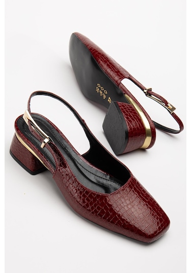 Suins Shoes Suins Christa Model Kadın Orta Topuklu Kroko Ayakkabı Bordo