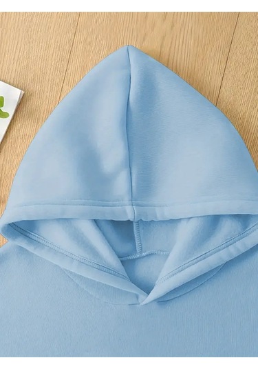 Kışlık Kapüşonlu Sweatshirt, Çocuk Ayıcık Baskılı Bebe Mavisi