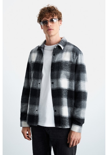 Sagan  Erkek Pamuk-polyester Gömlek Yaka Relaxed Oduncu Siyah Gömlek