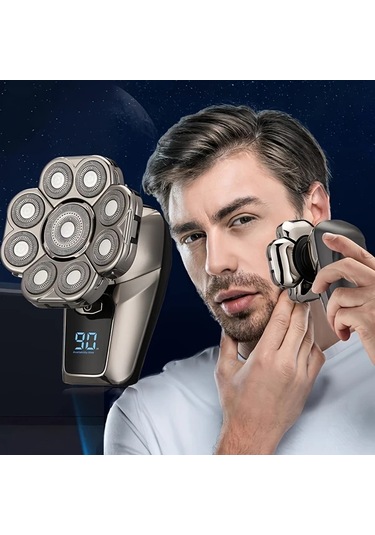 Uygun Olmak Erkekler İçin Mıguan 9'lu Elektrikli Saç Tıraşı Makinesi, Kablosuz Islak/kuru Kafa Tıraşı Makinesi, Döner Bıçaklı, Klipper, Burun Düzeltici, Fırça, Masaj Aleti, Dokuz Bıçaklı, Usb Şarj Edilebilir Lityum Pil 600mah