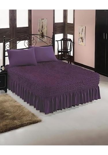 Etekli Çarşaf Yatak Örtüsü Bürümcük Kumaş Lastikli 1 Adet Mor Mor