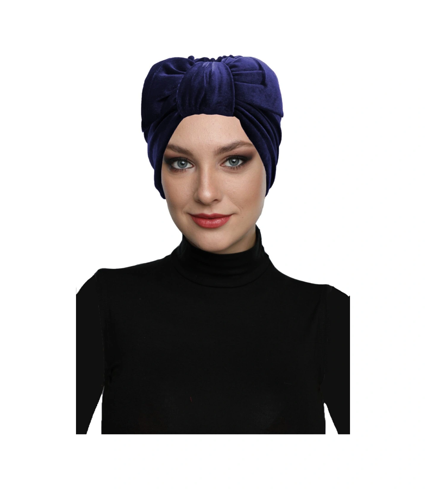 Kadife Fiyonklu Astarlı Lacivert Hazır Türban Tesettür Bone Lacivert