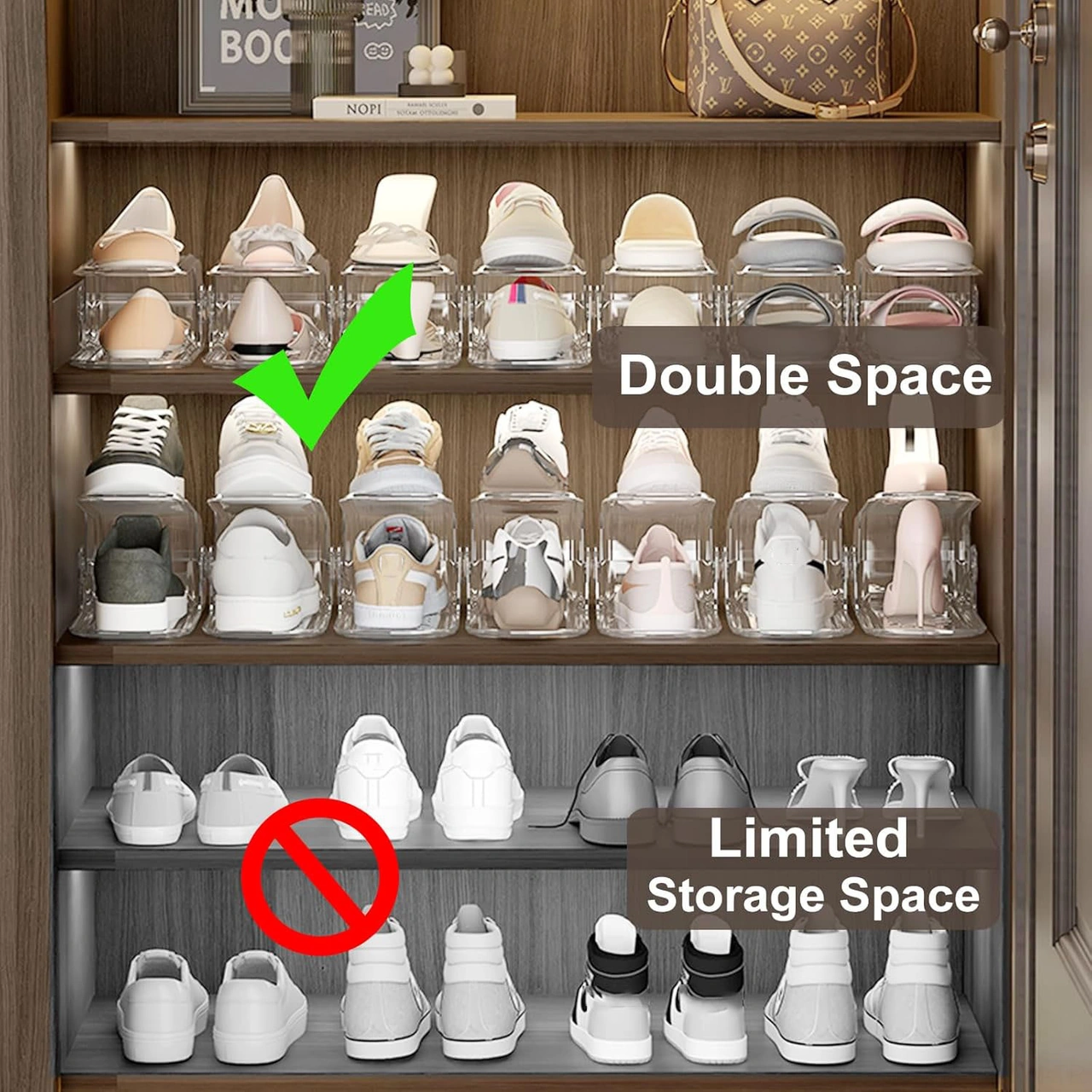 Kosona Şeffaf Ayarlanabilir Ayakkabı Organizatörü - Dolap Alanını Artıran 1 Adet Ayakkabı Rafı ŞEFFAF