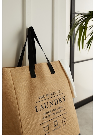 Ocean Home Textile Su Geçirmez Tabanlı Jüt Çamaşır Çantası 40 x 25 x 55 cm