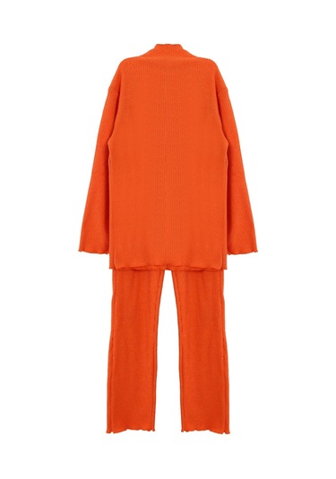 Luess Kız Çocuk Fitilli Oranj Balıkçı Yaka Bluz Tayt Takım Turuncu