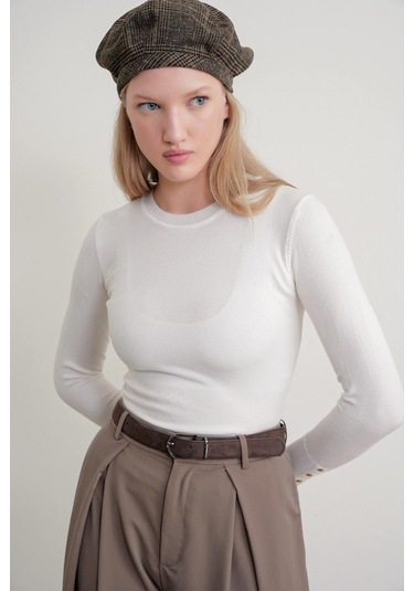 6736 Kadın Bisiklet Yaka Kolu Droplu Triko Kazak Kemik Kemik