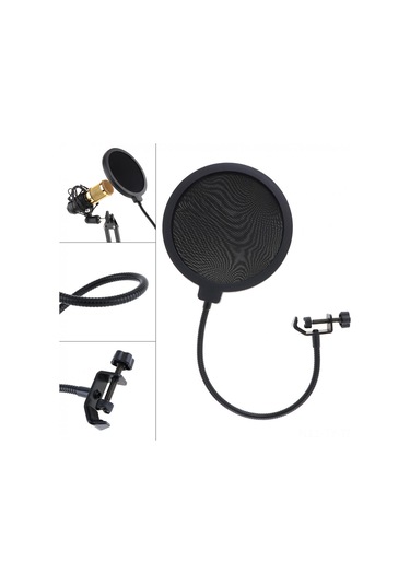 Teltree Mikrofon Pop Filtresi Siyah: Rüzgar Ve Gürültü Engelleyici, Tükürük Birikimini Önleyen, 360 Esnek Tutucuyla Basit Montajlı