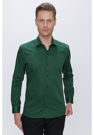 Efor Gk 669 Slim Fit Yeşil Klasik Gömlek Yeşil