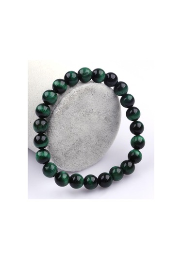Alibaba Doğaltaş Yeşil Kaplan Gözü Doğal Taş 8 MM Küre Kesim Bileklik Çok Renkli