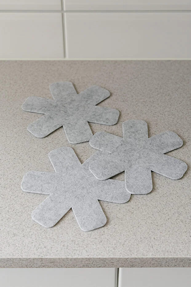 Tava, Tencere Ve Borcam Koruyucu Çizdirmez Keçe 3'lü Set - Mutfak Gereçlerinizi Güvende Tutun Gri