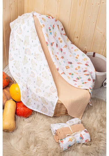 Luckka 3'lü Çok Amaçlı Müslin Örtü Seti - 75x75 Cm - Ztc200 Bej Bej