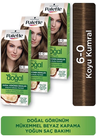 Palette Kalıcı Doğal Renkler Saç Boyası 6 - 0 Koyu Kumral X 3 Adet