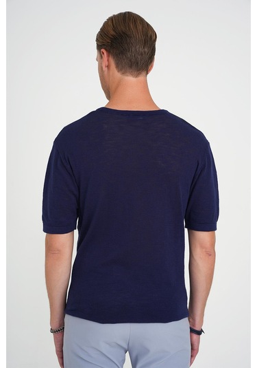 Comfort Fit Bisiklet Yaka Kısa Kol Spor Lacivert Triko Tr 881 Lacivert