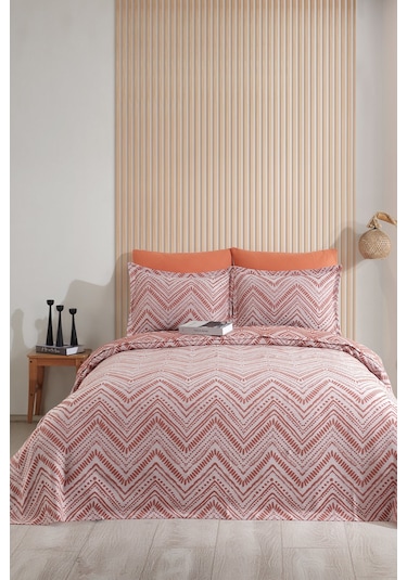 Elart Petra Keten Görünümlü Yatak Örtüsü Seti 3 Parça Çift Kişilik Tarçın