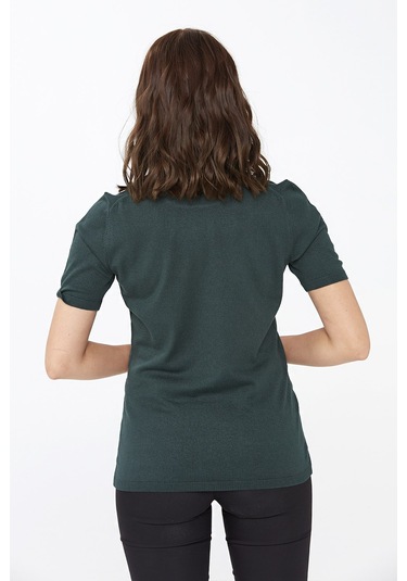 Desen Triko Kadın Likralı Kısa Kollu Tam Balıkçı Bluz 20346 Nefti