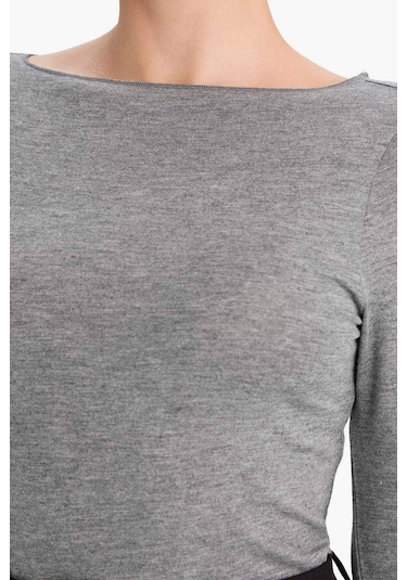 Defacto Modal Kaşmir Yumuşak Dokulu Kayık Yaka Uzun Kollu Üst-fall İn Love F2264ax25augr377 Gri