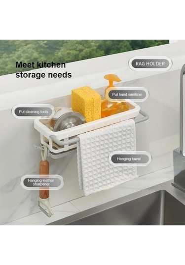 Trendooze Tutucu Tepsisi Sünger Sepeti Sabunluk Raf Mutfak Mutfak Monte Lavabo Havlu Düzenleyici Duvara Depolama Damlalıklı Bulaşık Bulaşık Bezi Beyaz Askısı Kt Beyaz