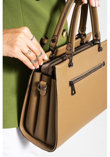 Kadın Omuz Çantası 30 25 Cm Kutu Model Çapraz Askılı Postacı Çanta Mega Çanta Business Kol Çantası Vizon