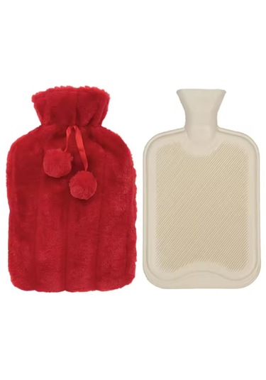 Petinka Ponponlu Peluş Sıcak Su Torbası Kırmızı 2 L