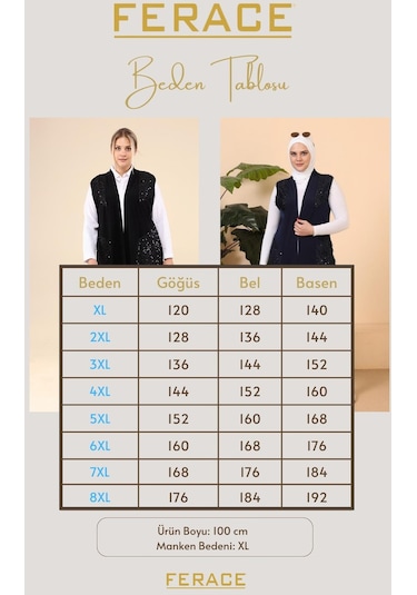 Kadın Buyuk Beden Pulpayetli Siyah Yelek Uzun 001