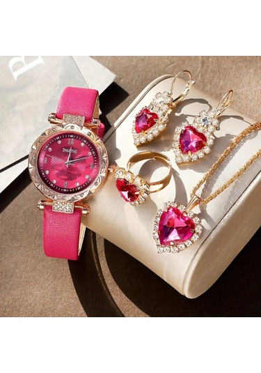 Kadın Vintage Yuvarlak Saat Analog Ve Kolye+küpe+yüzü Rose Gold