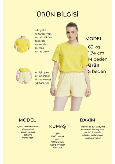 Bella Dossi Pamuklu Kısa Kollu Baskılı Kadın Şortlu Yazlık Pijama Takımı Limon Sarı