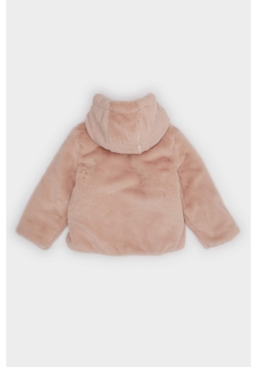 Defacto Kız Bebek Kapüşonlu Fermuarlı Peluş Mont C5319a525aubr86 Pembe