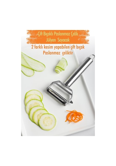 Paslanmaz Çelik Sebze Meyve Julyen Soyucu & Doğrayıcı 17 Cm Metal
