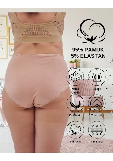 Kadın Büyük Beden Külot Battal Full Brief, Yüksek Bel 5xl, 6xl, 7xl 5 Farklı Renk 1 Pakette Çok Renkli