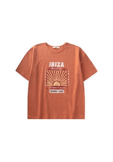 Cigit İbiza Baskılı T-shırt 8-12 Yaş Oranj Oranj