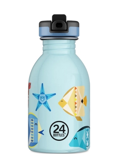 Kids Bottle Sea Friends Pipetli Paslanmaz Çelik Çocuk Su Matarası 250 Ml Mavi