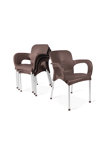 Hesaplimagazam 4 Adet Metal Ayaklı Plastik Sandalye 6 Renk Kollu Koltuk