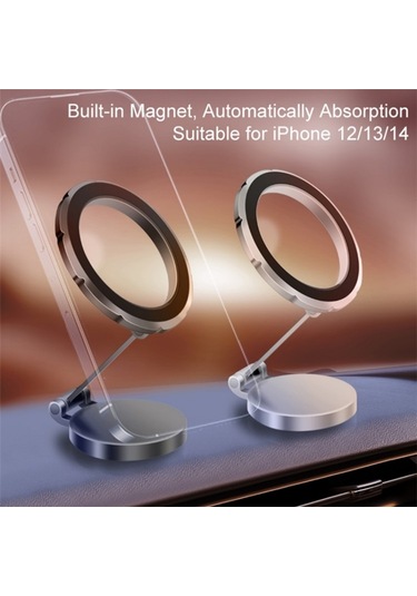 G118 1080 Derece Dönen Katlanır Manyetik Telefon Tutucu Pano Vantuz Araç Montajı Gri