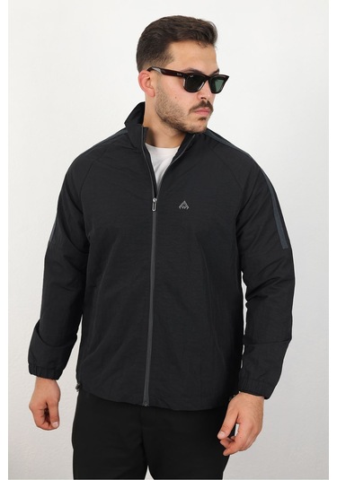 Erkek Relaxed Krinkıl Kumaş Baharlık & Yağmurluk Siyah Ceket Siyah