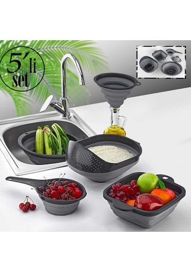 Porsima Katlanabilir Akordiyon Süzgeç Seti 5 Parça