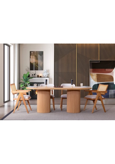 Stella İskandinav Natural Ahşap Masa Sandalye Takımı 90x200 Natural