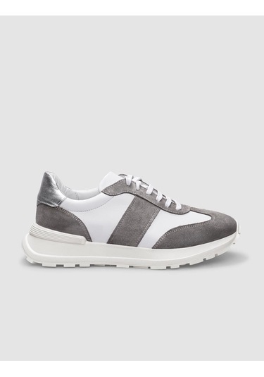 %100 Hakiki Deri Beyaz Bağcıklı Kadın Spor Ayakkabı Beyaz