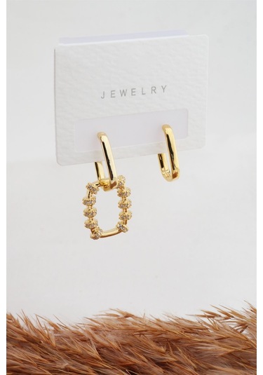 Kadın Altın Kaplama Zirkon Taşlı Küpe - Altın