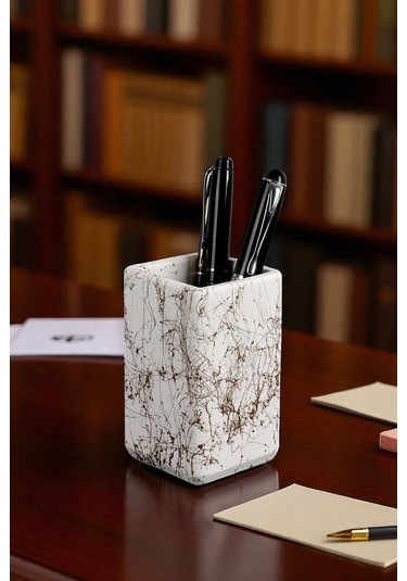 Dekoratif Beton Kalemlik Masa Üstü Çok Amaçlı Organizer Ofis Düzenleyici Mermer Desen
