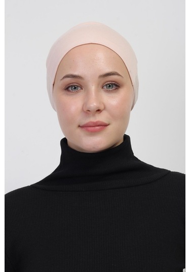 Pratik Dikişsiz Bağlamalı Kaymayan Tesettür Bone Pudra