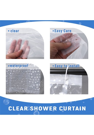 Şeffaf Eva Duş Perdesi Astarı Su Geçirmez Şeffaf 3d Su Kare Banyo Perdesi 71 İnç X 79 İnç, 12 Kanca Diğer