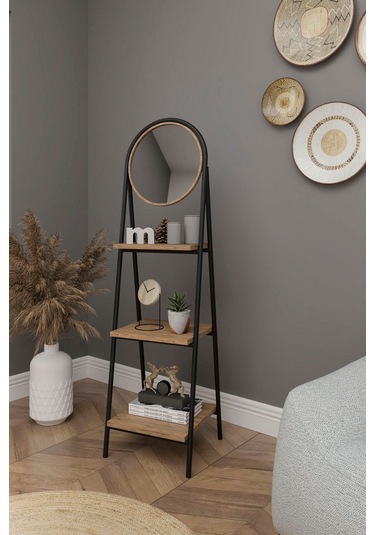 Aynalı 3 Raflı Düzenleyici Kitaplık Atlantik Çam Ofis Ev Hol Modern Çok Amaçlı Raf Ünitesi Atlantik Çam