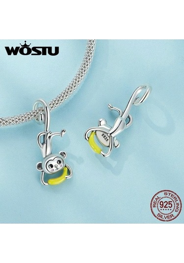 Novahub 925 Ayar Gümüş Maymun Muz Charm Boncuk Kolye Bilezik İçin Gümüş