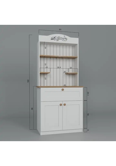 Lucas 2 Kapaklı Çekmeceli Kahve Köşesi Ve Çok Amaçlı Mutfak Dolabı - Açık Ceviz & Beyaz Açık Ceviz & Beyaz