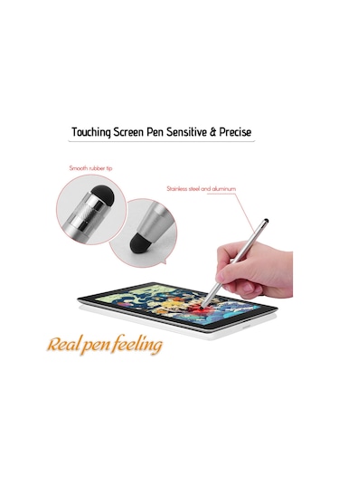 Moveevo 4 Adet Metal Stylus Kalem - Çift Uçlu Silikon Uçlu Dokunmatik Kalemler - Telefon Ve Tablet İçin Hassas Dokunma - 2 Siyah 2 Gümüş