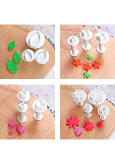 Honmex 33 Parça Gıda Grade Plastik Pasta Kalıbı Seti - Çiçek, Yıldız, Kalp Desenli Pasta Ve Kurabiye Kesici Beyaz